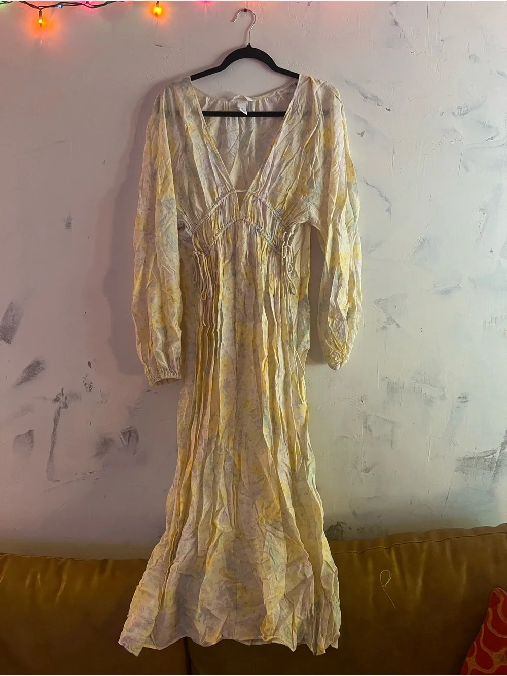 H&M Oversized Pastel Watercolor Maxi Dress with Ties - Picture 3 of 7